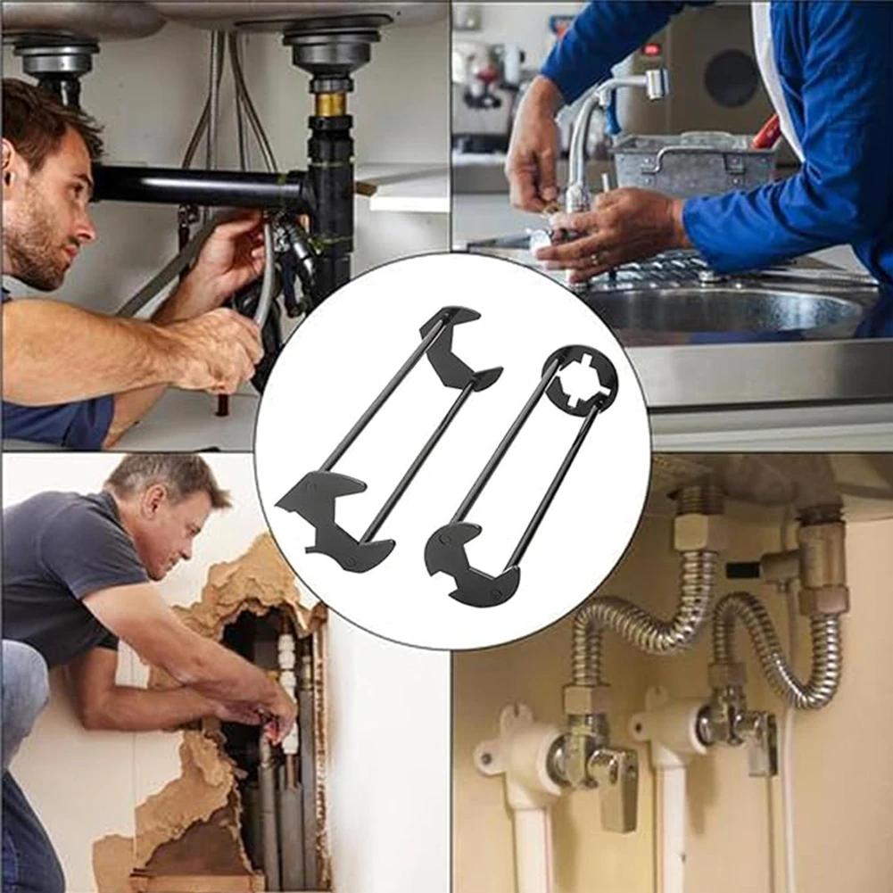 1/2 PCS Basin Wrench 7 Sizes Faucet Wrench Four-Jaw Hex Under Sink Wrench Faucet Tool Multifunctional Steel for Bathroom Kitchen