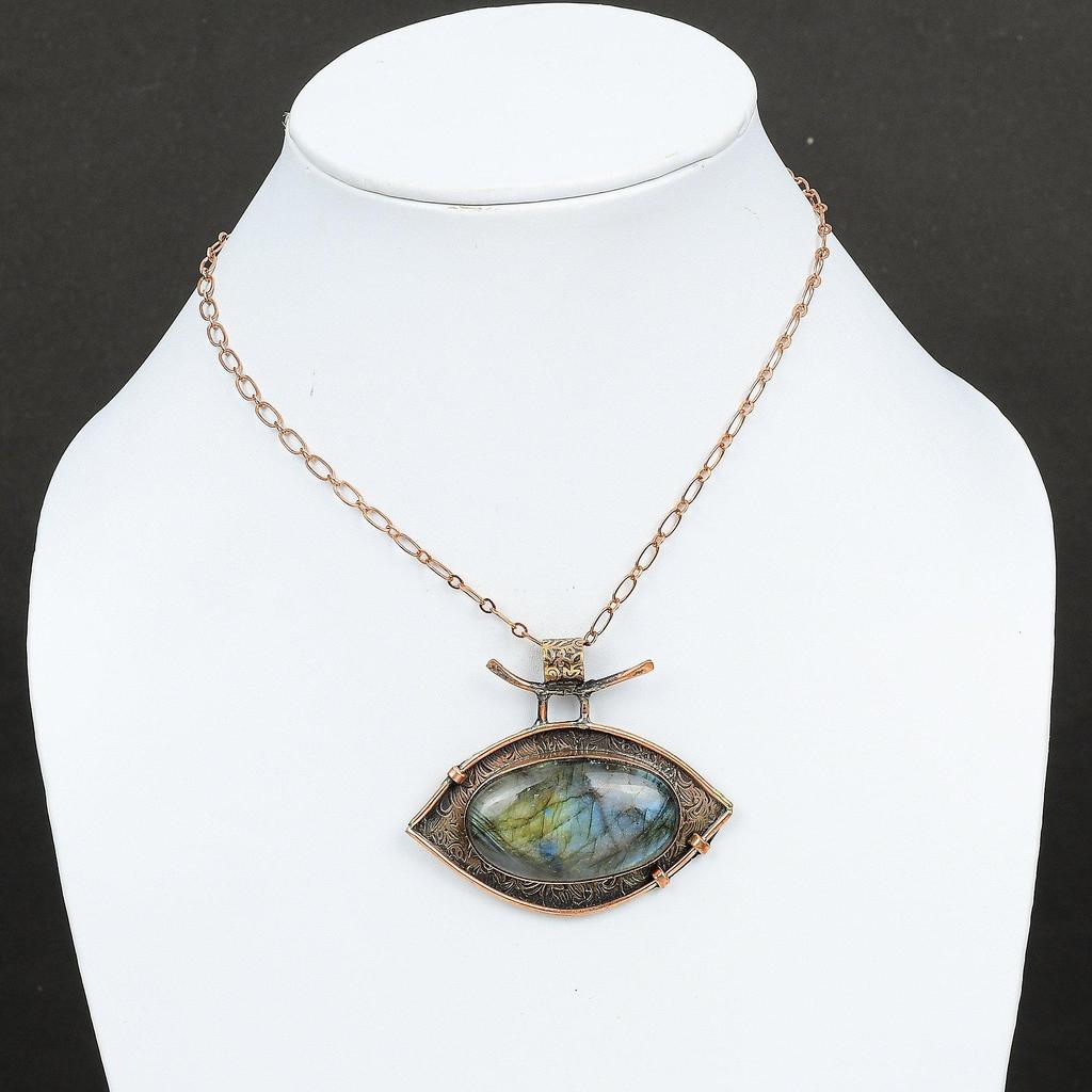Лабрадорит Подвеска из натурального драгоценного камня Медный кулон Подвески ручной работы Ювелирные изделия из окисленной меди Красивые ювелирные изделия из лабрадорита Стильные подвески