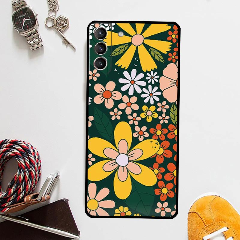 70s hippie Psychedelic floral Case For Samsung Galaxy S25 Ultra S20 S21 S22 S23 Plus S24 Ultra S9 S10 S25 FE Cover Coque