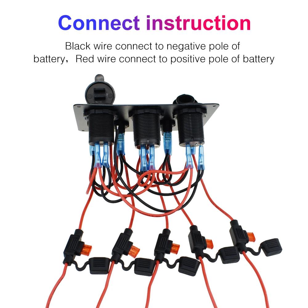 Панель переключателя для лодки, панель переключателя для автомобиля, водонепроницаемый цифровой вольтметр, двойной USB-порт, 12 В, комбинированная розетка, морской светодиодный рокер, 5 групп