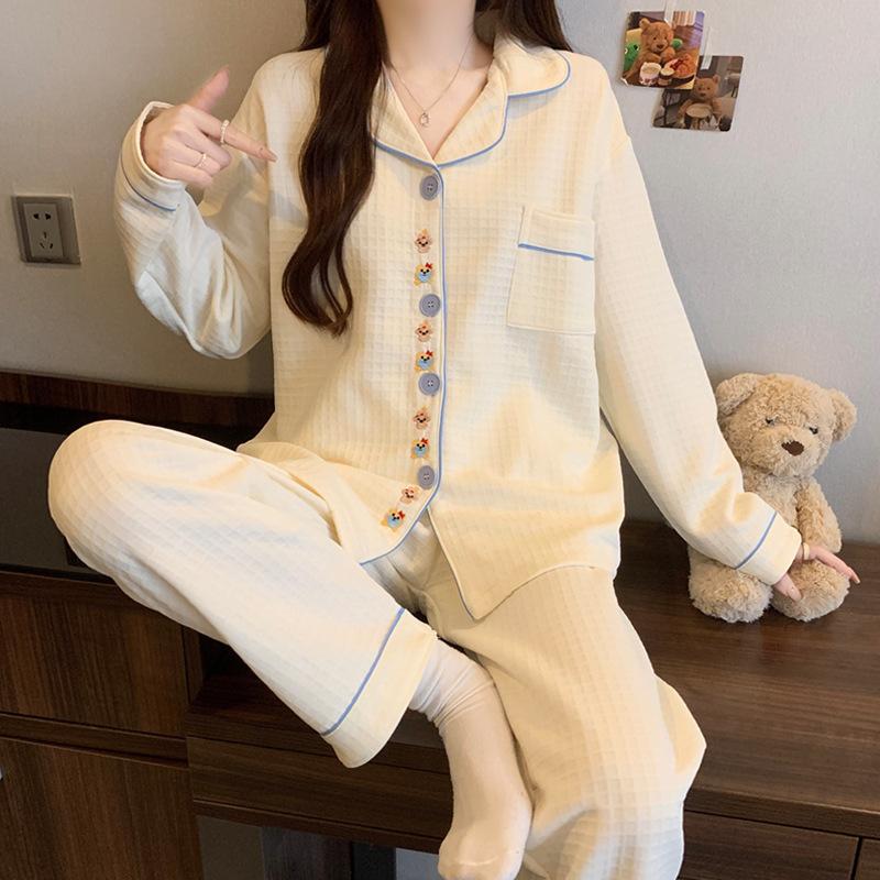 Cute cat pajamas autumn and winter women's warm air cotton thickened sandwich cardigan new girly loungewear