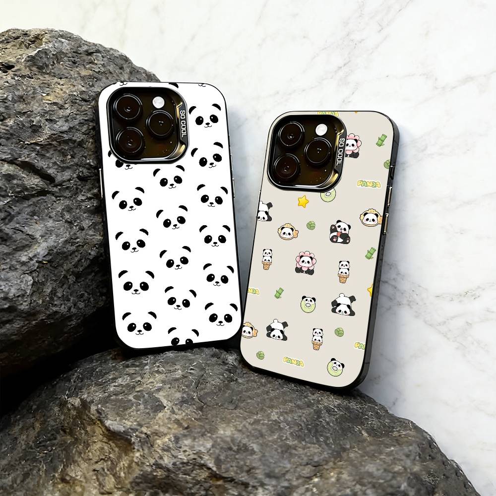 Чехол для телефона с чиби-пандой для iPhone 17,16,15,14,13,12,11 Plus,Pro Max,XS,Цветная серебристая внутренняя крышка