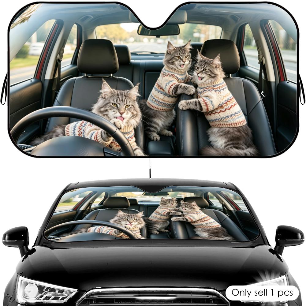 Maine Coon Driving Sun Visor Reusable Aluminum Foil Car Windshield Sun Visor UV Protector Heat Insulation Cover Shade