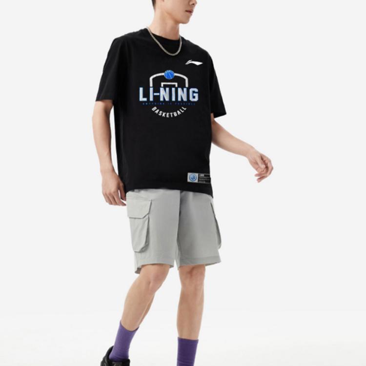Футболка баскетбольная Li Ning Sports с буквенным логотипом и рисунком, быстросохнущая, с коротким рукавом, мужская, черная ATSS831-1