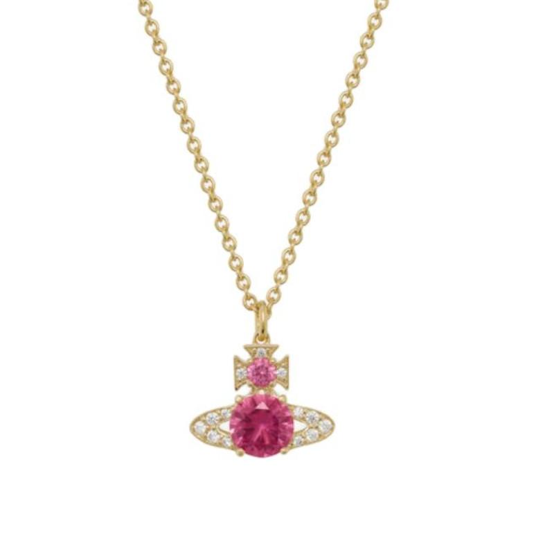 Vivienne Westwood Engraved Oval Tag Necklace Unisex necklace Gold Pink White 630203D7-02R989