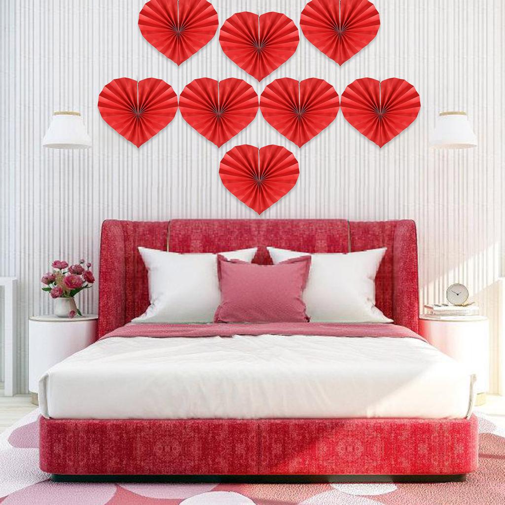 8pcs Love Heart Shaped Paper Fans for Wedding and Anniversary Decorative Folding Fan Valentine's Day Party Supplies