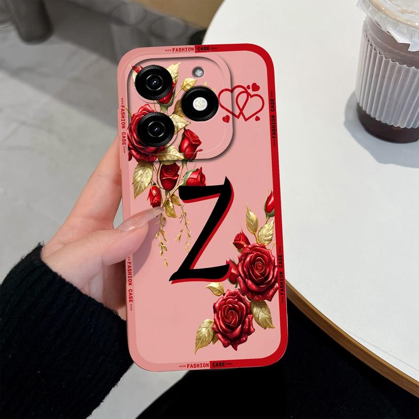 Чехол для телефона с начальными буквами A-Z для Tecno Spark 20 30 40 Pro Plus 20C 30C 40C Go 2024 2025 Бампер Матовый силиконовый Нескользящий Чехол для корпуса Tecno