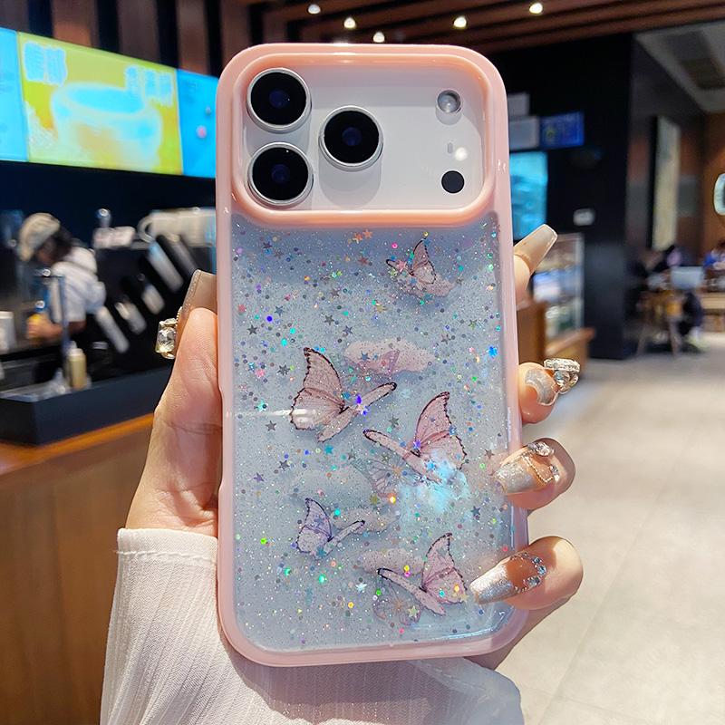 Блестящий чехол-бабочка со стразами для IPhone 17air 16 12 13 14 15 Pro Max Прозрачный Конфетный Цвет Эпоксидный Силиконовый Задний Чехол