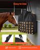 Hay Bag for Horses, 55 x 18.5 x 64 cm, 46 x 46 mm Holes, Premium Nylon Construction with PVC Waterproof Coating, Adjustable Hanging Straps and Metal