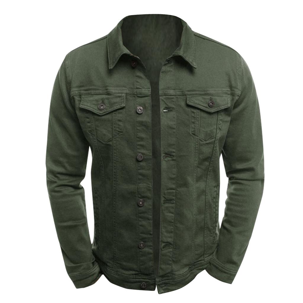 Джинсовая куртка, повседневная однотонная куртка с воротником с лацканами, кардиган на пуговицах, мужская куртка-карго