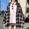 Корейская клетчатая рубашка, женская солнцезащитная одежда, свободный топ с длинными рукавами, студенческая куртка средней и длинной длины в гонконгском стиле для женщин