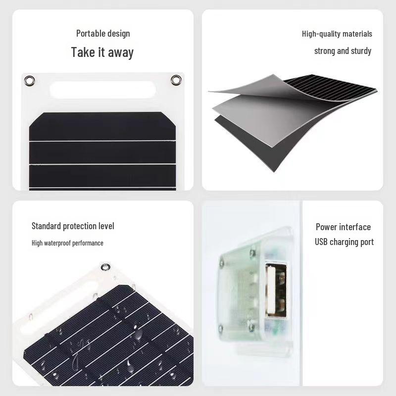 Система электропитания для наружного применения на монокристаллической солнечной панели мощностью 10 Вт с платой защиты от перенапряжения для прямой зарядки мобильных телефонов.