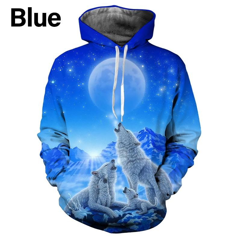 Fashion Casual Hip Hop Streetwear Sweatshirts Men Women 3D Print Wolf Couples Hoodies