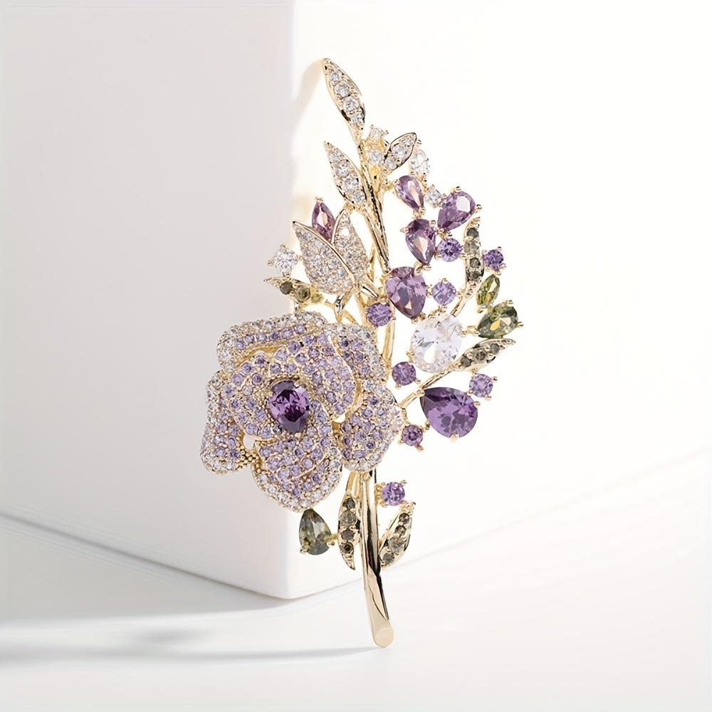[Luxury Brooch] Luxury Elegant 1pc Sexy Vintage Women's Banquet Evening Dress Brooch, Flower Shape, Synthetic Zirconia and Copper | for Thanksgiving D