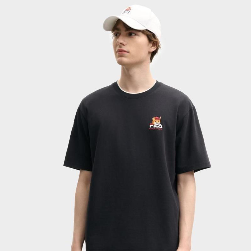 Fila X Maison Kitsuné Многоцветная футболка с лисой Модная Классическая Универсальная Удобная Футболка с коротким рукавом Мужская Легендарный Синий F11U529101F-NV