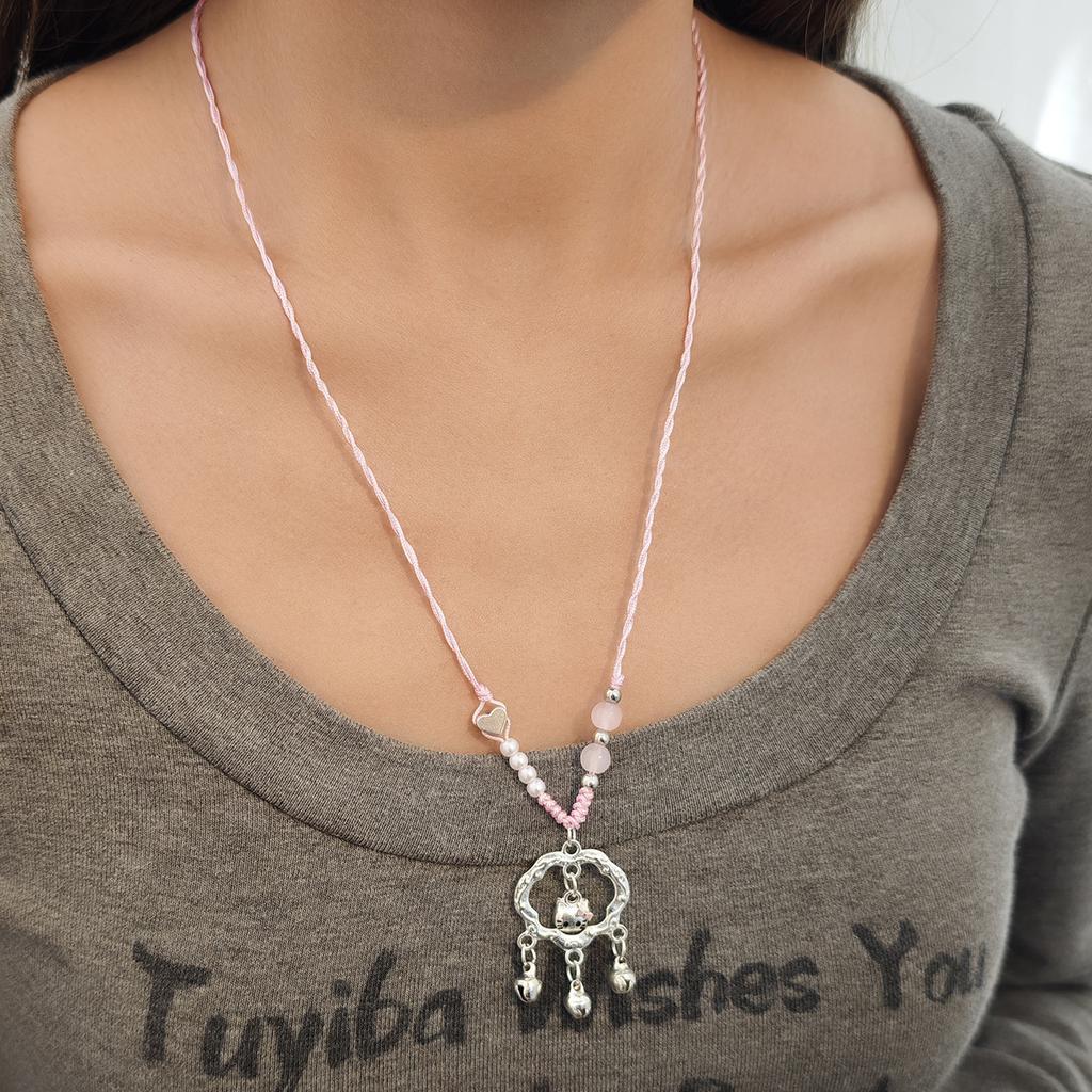 Creative Cartoon Hello Kitty Safety Lock Pendant Necklace, Light Luxury Sweet Girl Fashion Temperament Sweater Chain