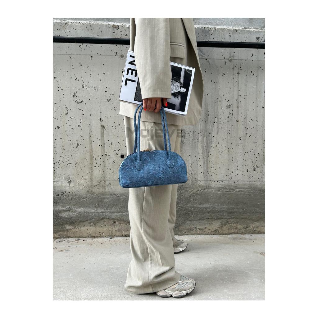 Long Handle Linen Black Women's Baguette, Hand And Shoulder Bag