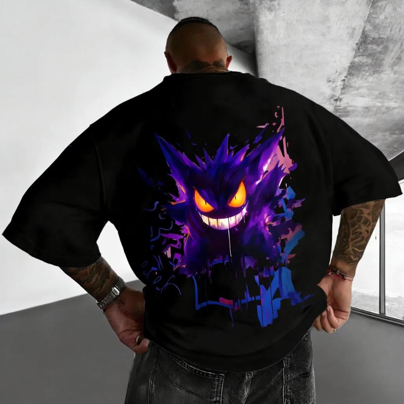 Pokémon Anime Pikachu Gengar Peripheral Printed Short Sleeved Mens and Womens Loose Sports Comfortable Cotton Couple Tshirt