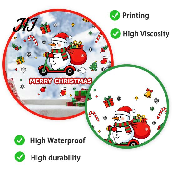 Window Beautification Supplies Cute Snowman Scooter Christmas Static Cling, Cartoon Merry Glass Waterproof Decorations Decal, Sticker for Home
