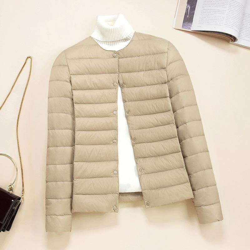 Women Autumn Winter O-Neck Long Sleeve Button Solid Color All Match Slim White Duck Down Coat M-4XL