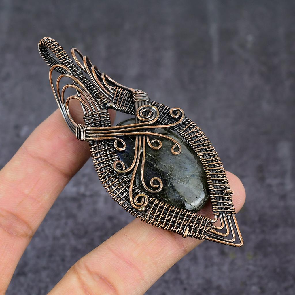 Labradorite Handmade Copper Wire Wrap Jewelry Pendant 3.55" c2F39