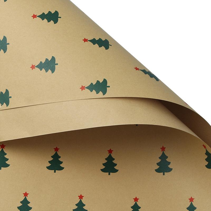 10 Sheets Christmas Wrapping Paper Kraft Paper Christmas Tree Snowflake Pattern Gift Wrapping Paper Bouquet Wrapping Paper
