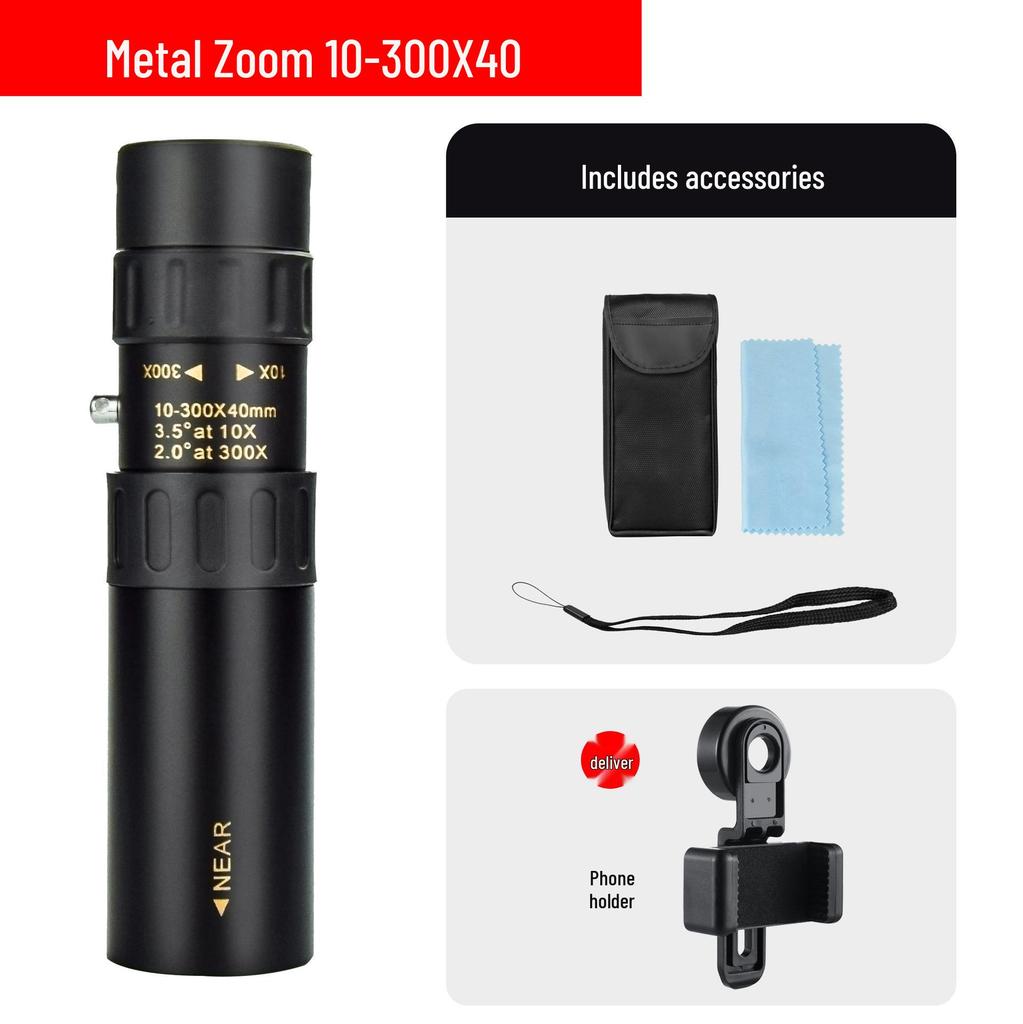 10-300x40 HD Variable Monocular: Night Vision Outdoor Metal Binoculars