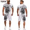 YUHA,Tiger King 3D Printed Men's T-shirt+Shorts Suit Unisex Cool Animal Summer O-Neck Tops Men/Women Couple Sport Wear Tracksuit