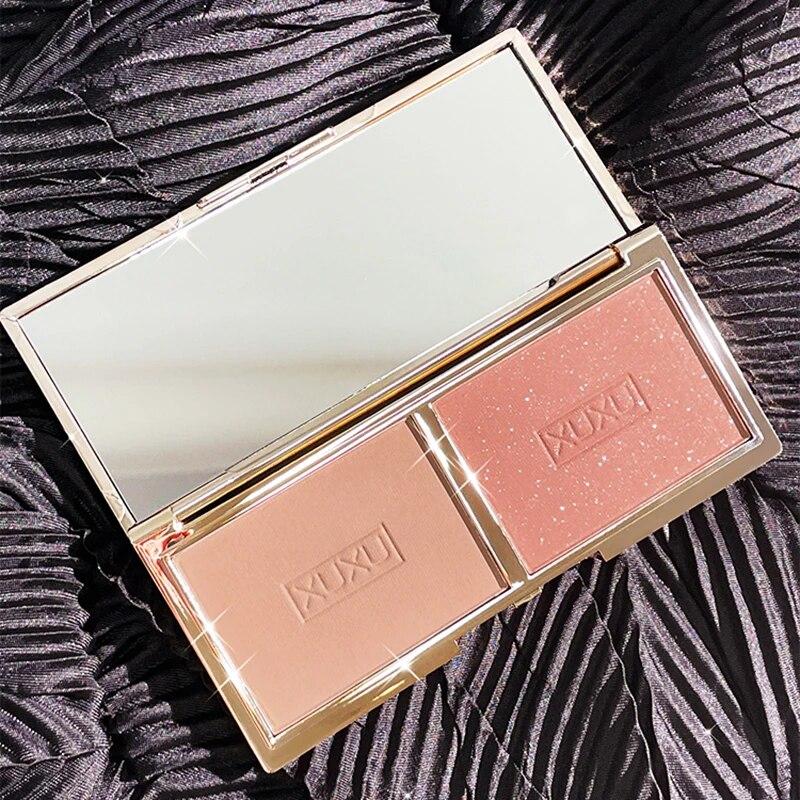 Двойная палитра румян персикового цвета, натуральные матовые румяна для лица, пигмент для щек, долговечная косметика для макияжа