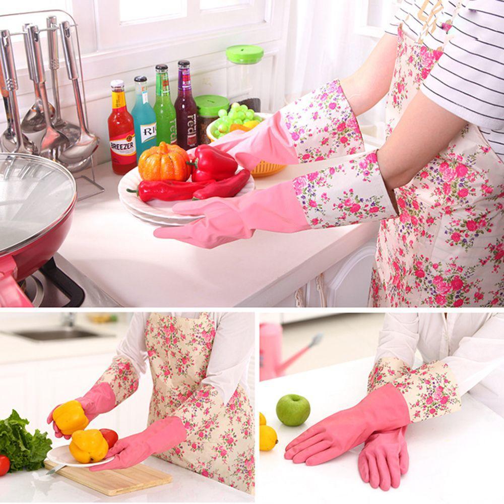1 Pair Fashion Household Winter Waterproof Rubber Mittens Cleaning Dust Dishwashing Glove