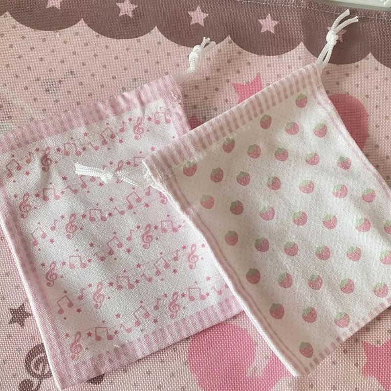 Клубничная музыкальная нота мешок на шнурке большой вместимости портативный кошелек для монет подарок мультяшный косметичка для хранения макияжа