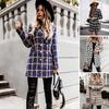 Зимнее осеннее женское пальто с отложным воротником, клетчатый принт, двубортное, с длинными рукавами, плотная куртка средней длины для свиданий, поездок на работу, офиса