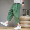 Summer Loose Thin Chinese Style Linen Men Wide-leg Casual Harlan Cotton and Linen Cropped Pants