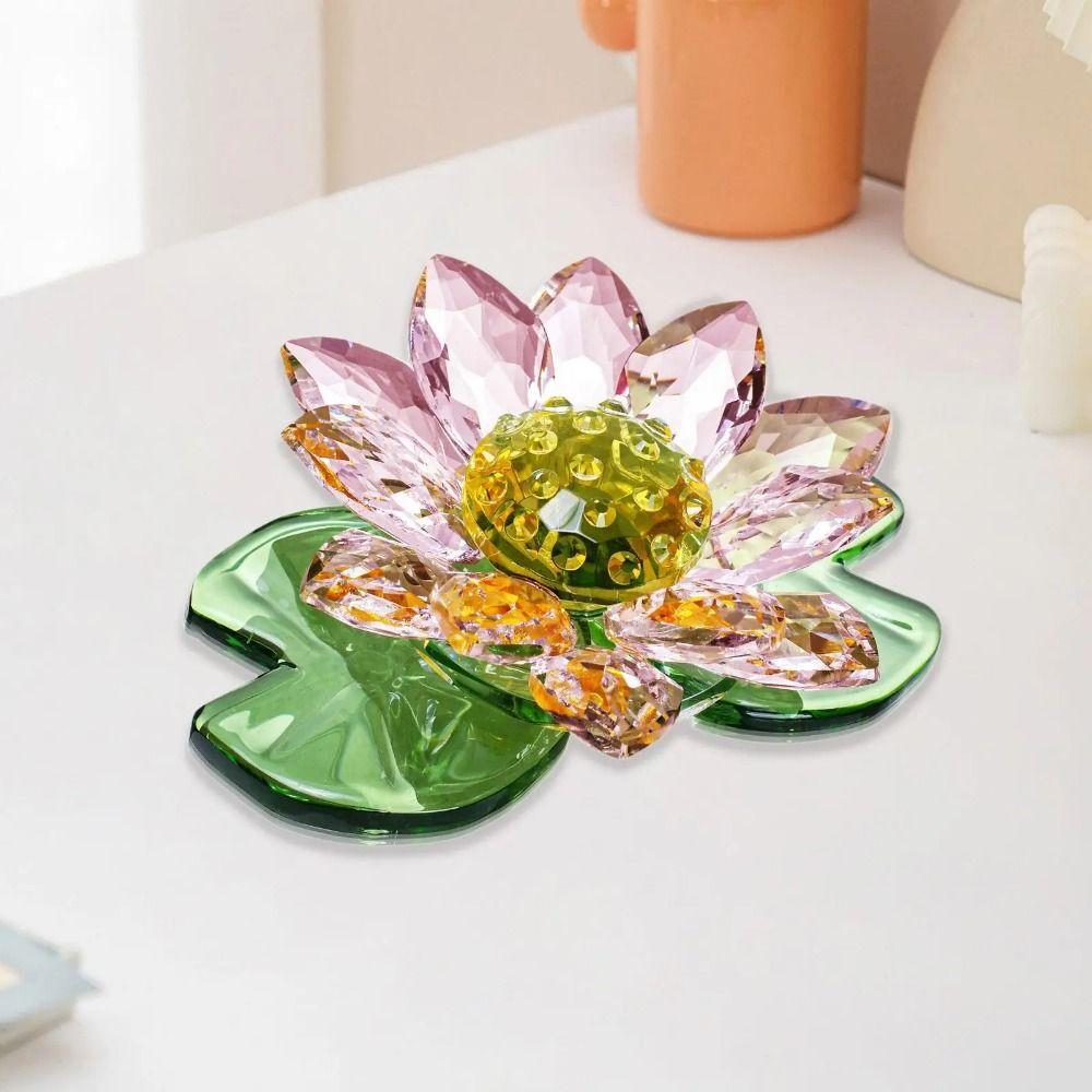 Decorative Glass Flowers Ornament Suncatcher Mini Lotus Crystal Statue Cabinet