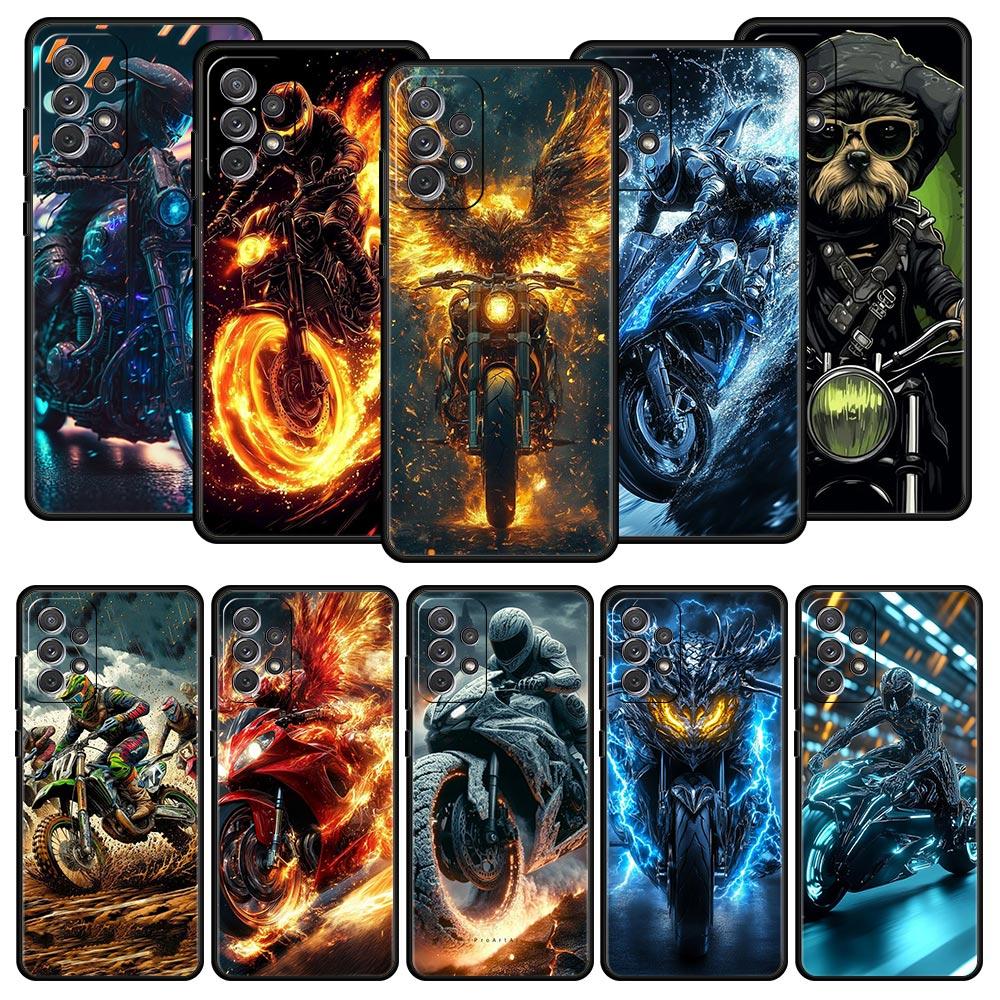 Motorcycle Phone Case for Samsung Galaxy A55 A35 A17 A07 A15 A13 A25 A51 A71 A72 A73 A32 A52 A52S A41 5G Soft TPU Shell Fundas