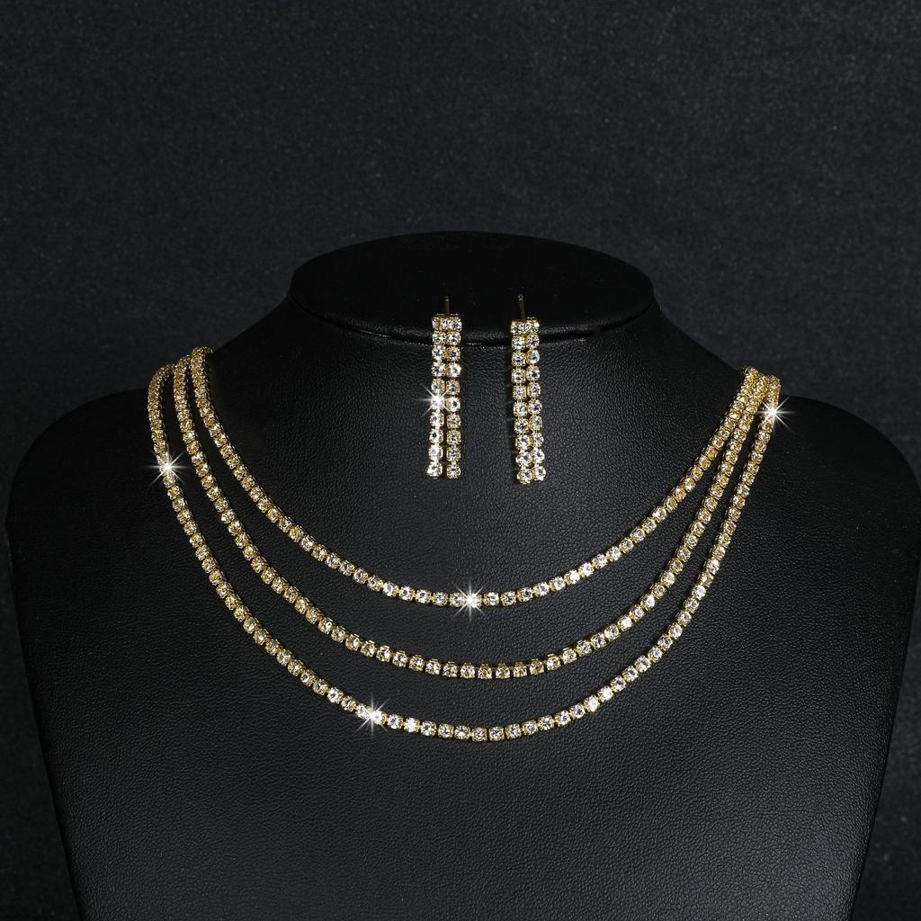 High-Grade Shiny Necklace Earrings Two-Piece Wedding Dress Accessories Fashion Bridal Jewellery Set Street Earrings Necklace