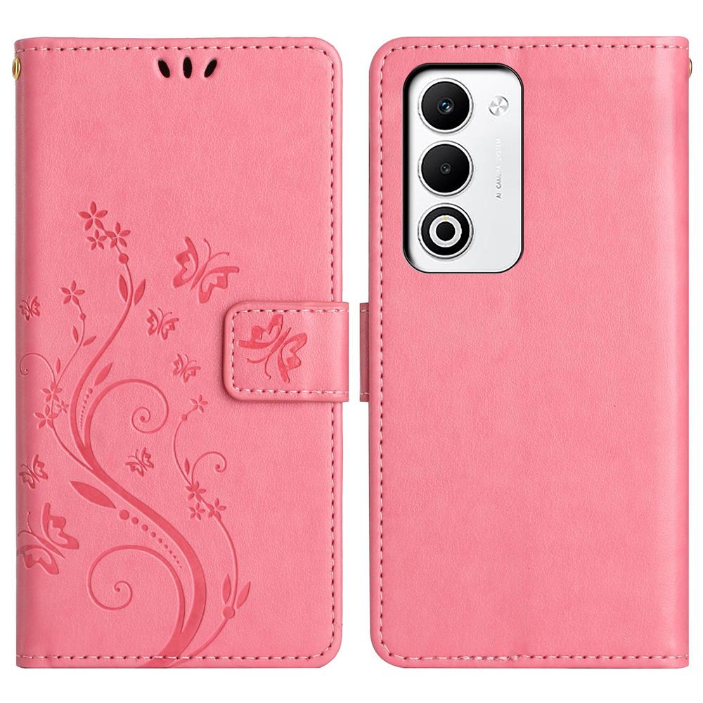 For Oppo A5 4G Leather Wallet Case Butterfly Flower Imprint Phone Cover with Strap