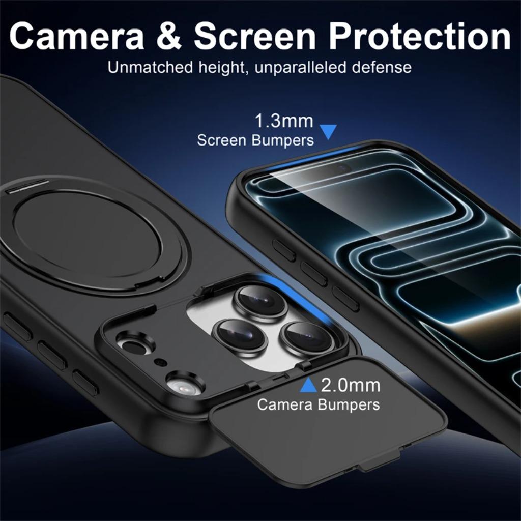 Чехол для телефона с защитой объектива поворотной камеры для iPhone 17 Pro Max Air 16 15 14 Plus 13 12 11 360° Держатель-кольцо Подставка Задняя крышка