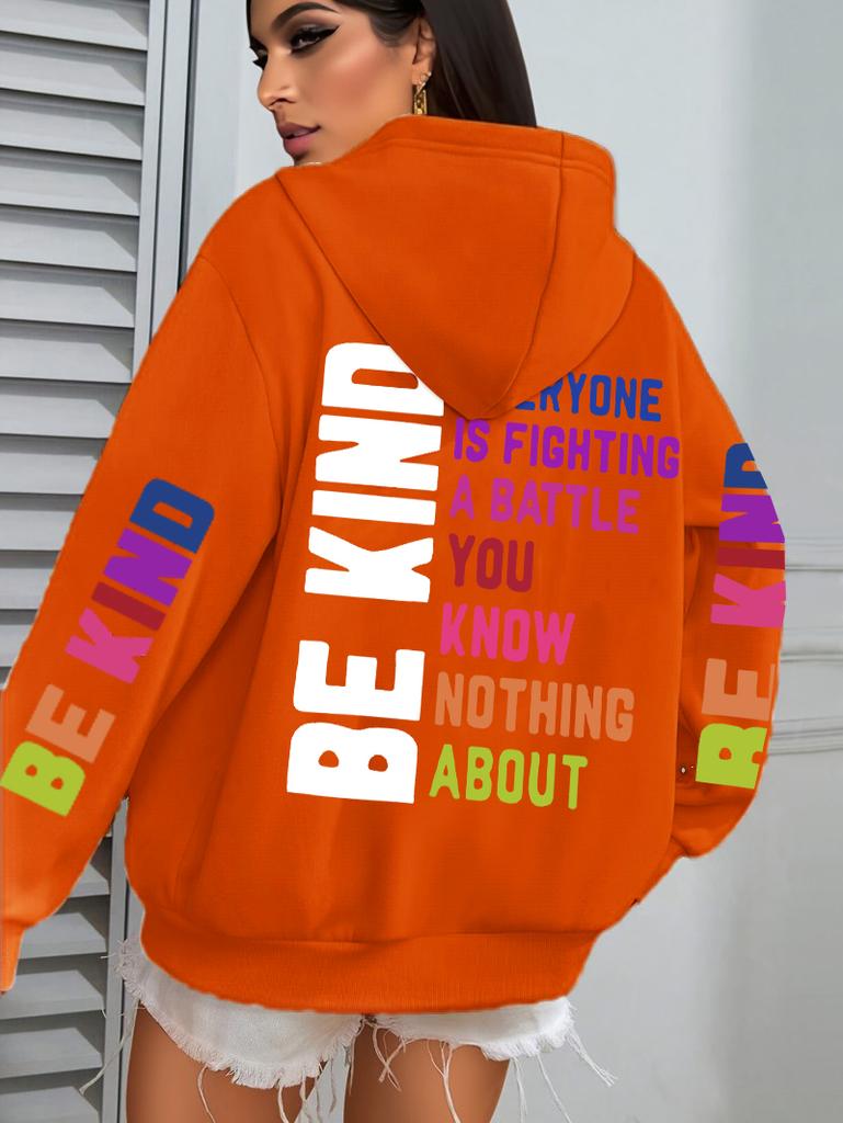 Be Kind-sudaderas con capucha para mujer estampado de letras forro polar cálido con capucha sudaderas holgadas