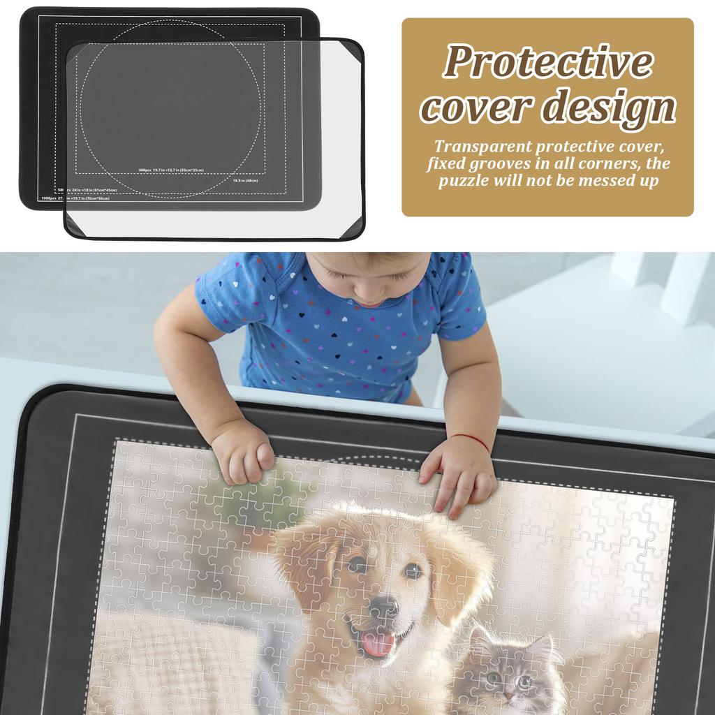 Foldable Puzzle Blanket Easy To Store Versatile Jigsaw Board Design with Dust Cover for Your Kid Home Decoration