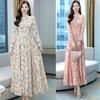 Floral Chiffon Dress Spring and Autumn Temperament Waist Slim Slimming Bow V-neck Jacquard Elegant Long Skirt
