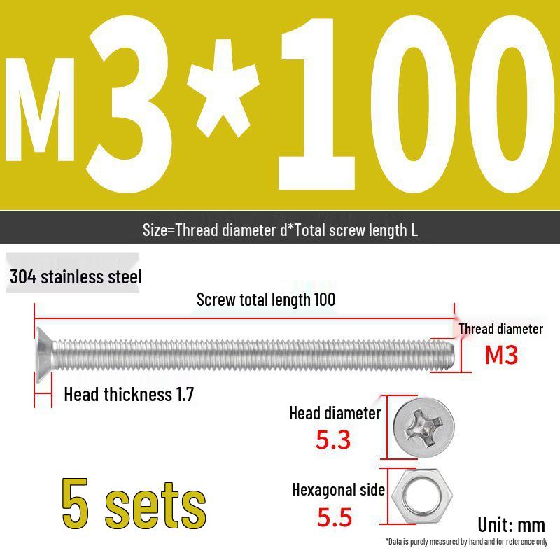 Набор Extra Long Phillips Flat Head Винтов и Гаек из Нержавеющей Стали 304 (2М, 3М, 4М)