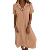 Midi Womens Dress Linen Cotton Vneck Short Sleeve Swing Dress Casual Aline Flowy Sundress Summer Beach Outfits