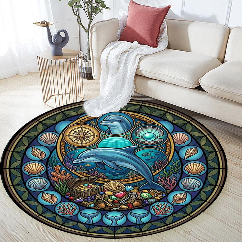 Marine Life Glass Round Area Rug Under Office Chairs Bedroom Living Room Home Decor
