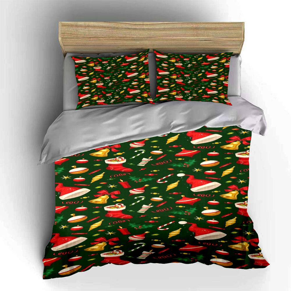 Christmas Hat and Decor Set Bedding Duvet Cover Set Duvet Cover Pillowcases  (1*Duvet Cover 2*Pillowcases, without duvet insert)