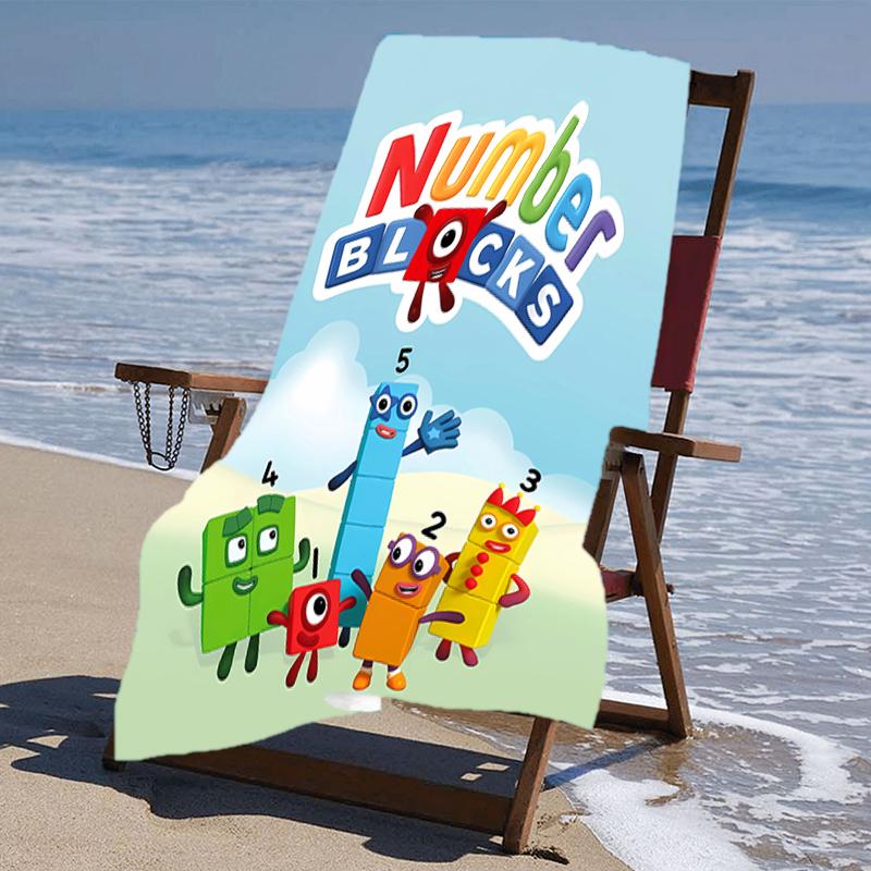 Пляжное полотенце с рисунком Numberblocks - мягкое, впитывающее, быстросохнущее, можно стирать в машине - идеально для плавания, кемпинга, купания