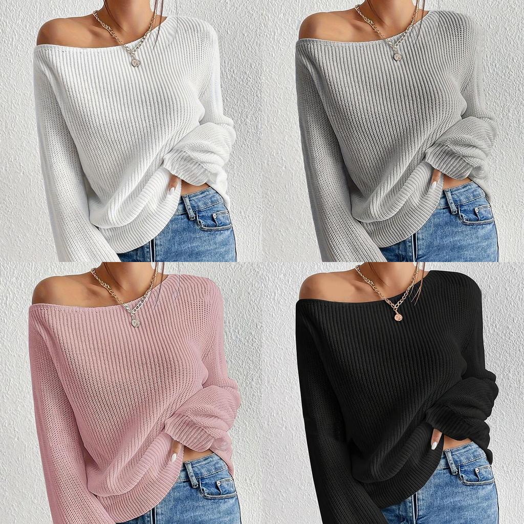Autumn/Winter Off-Shoulder Knit Sweater - Loose Fit, Pure Color, Casual Style