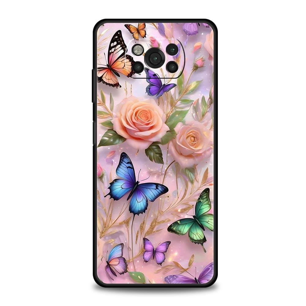 Чехол-бампер с дизайном бабочки для Xiaomi Poco F7 Ultra F6 F5 F4 F3 X6 X5 X4 X3 NFC C51 C55 M4 GT 5G Мягкий ТПУ корпус Fundas