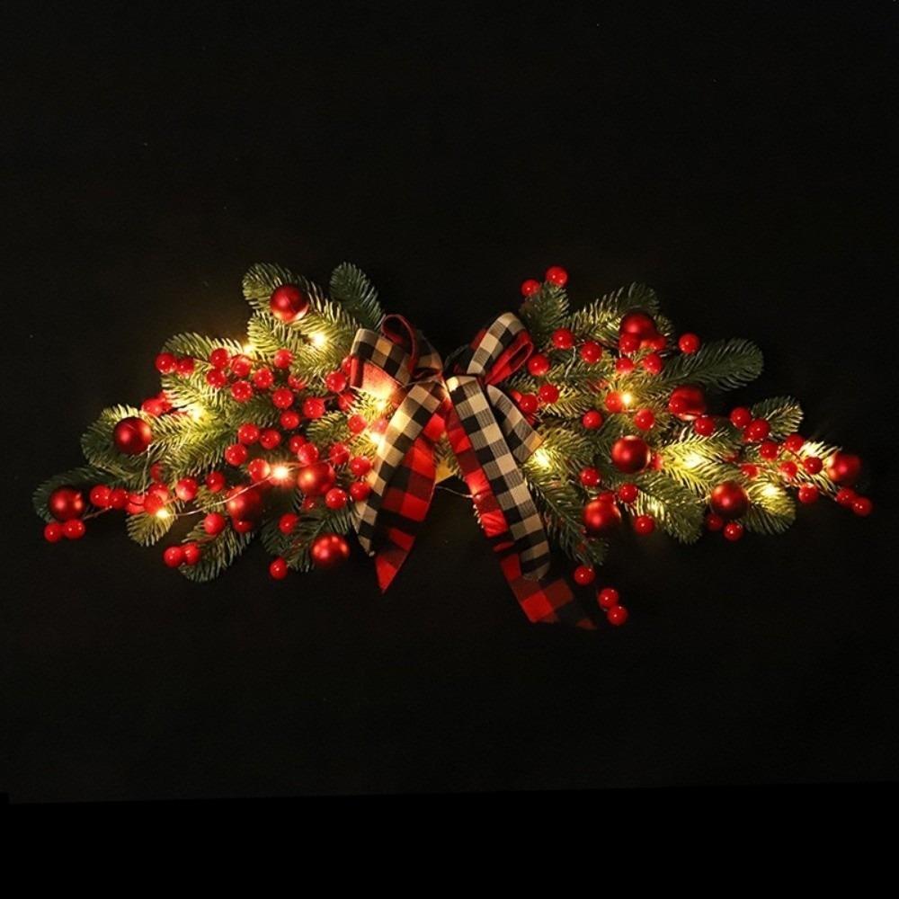 New 70cm Christmas Wreaths Artificial Hanging Door Swag Plaid BowKnot Red Berries Xmas Garlands Home Decor