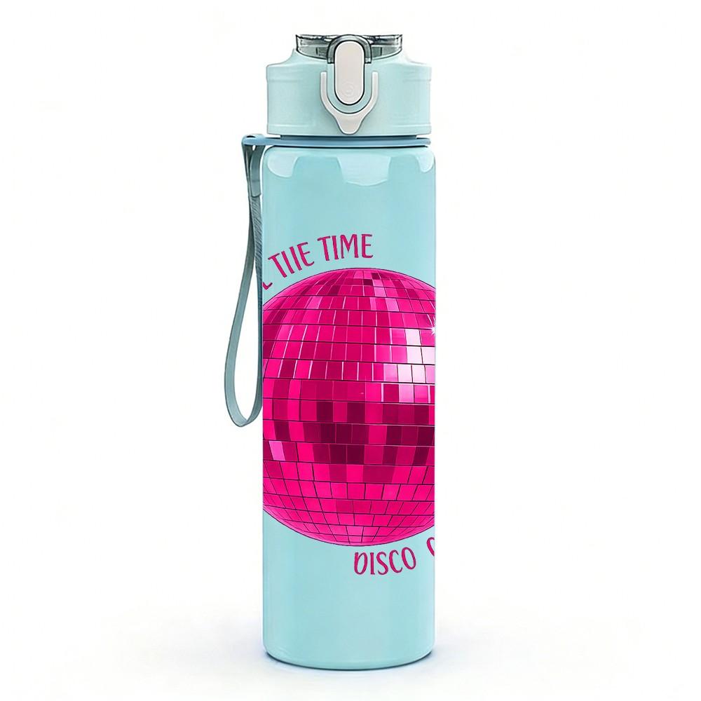 1PC Pink Disco Ball Party Art Print 750ml Color Plastic Sports Water Bottle Leakproof Flip Straw Lid Suitable for Sports Office Home Use